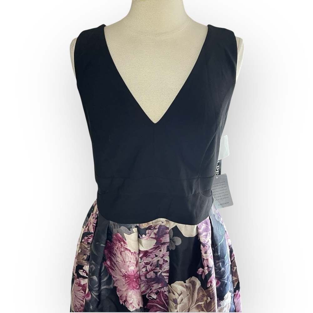 NWT Xscape Black & Pink Floral Fit-and-Flare Dress - Picture 4 of 10
